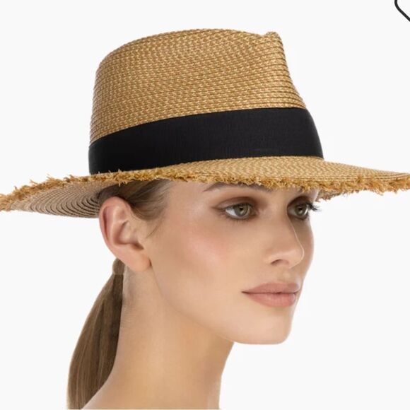 NWT Eric Javits Look Again Packable Fedora - Natural / Black - Picture 1 of 11